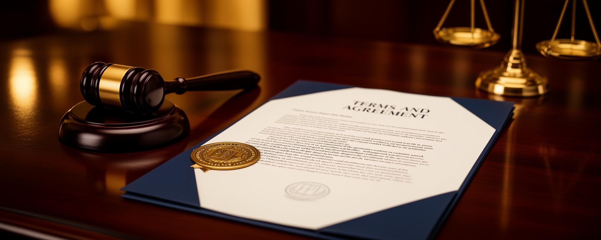Legal document with gavel and scales of justice